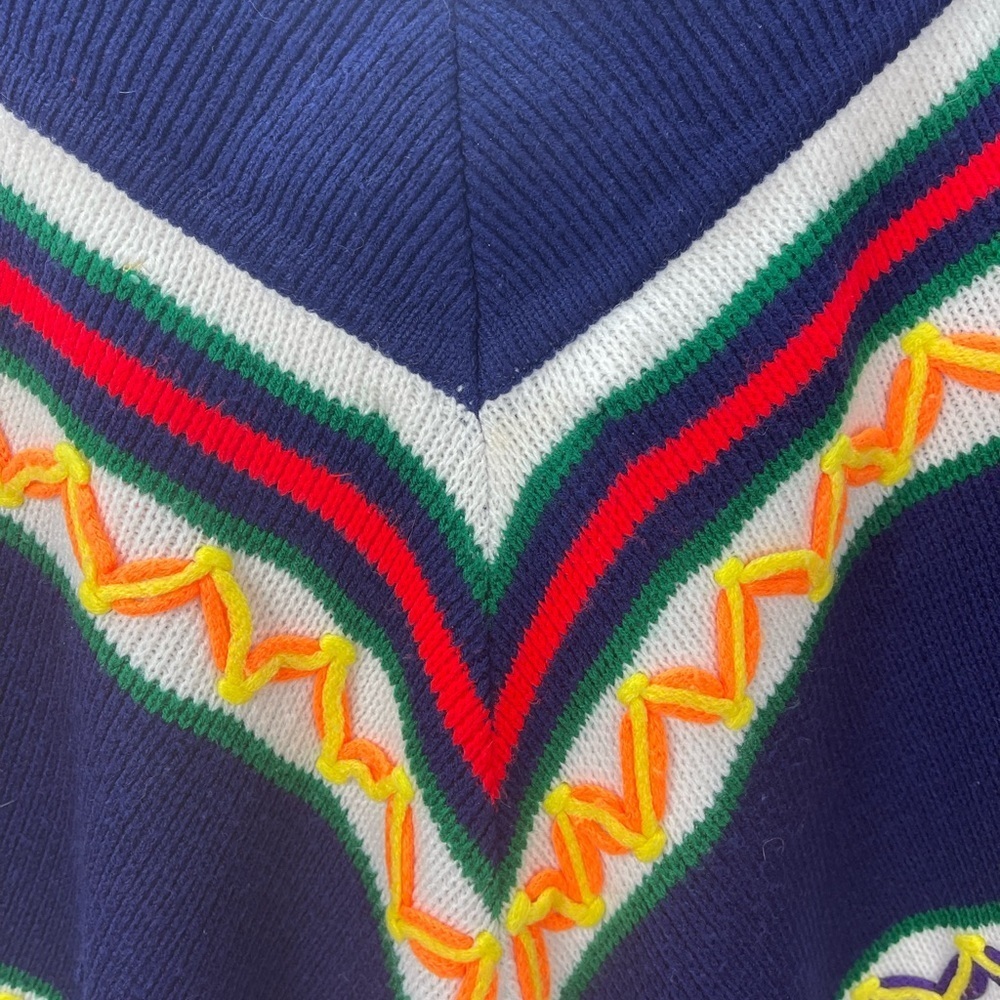 Miss Erika Inc Navy multi colored striped boho sweater poncho - Picture 8 of 14